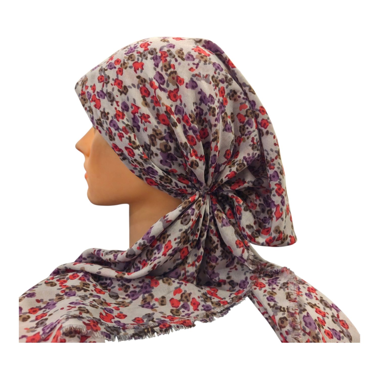 Light gray - mini floral - soft fringes pretied tichel