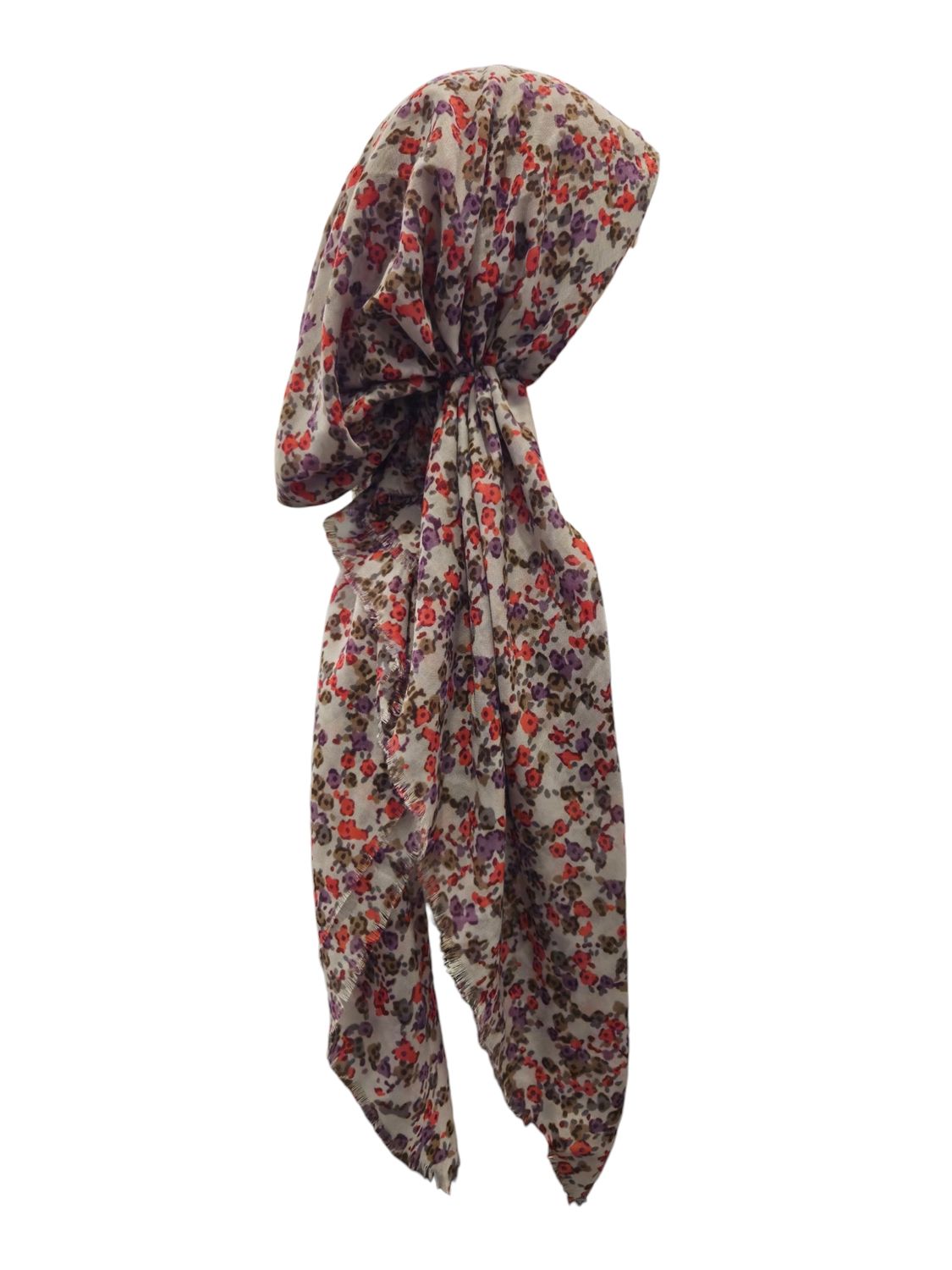 Light gray - mini floral - soft fringes pretied tichel