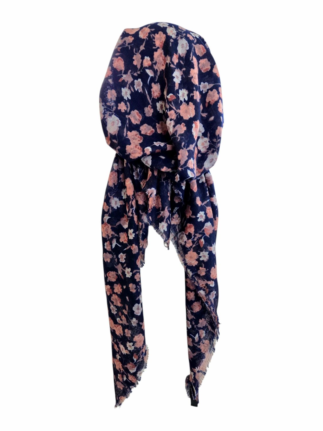 Navy/pink painted petals - soft fringes pretied tichel