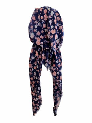 Navy/pink painted petals - soft fringes pretied tichel