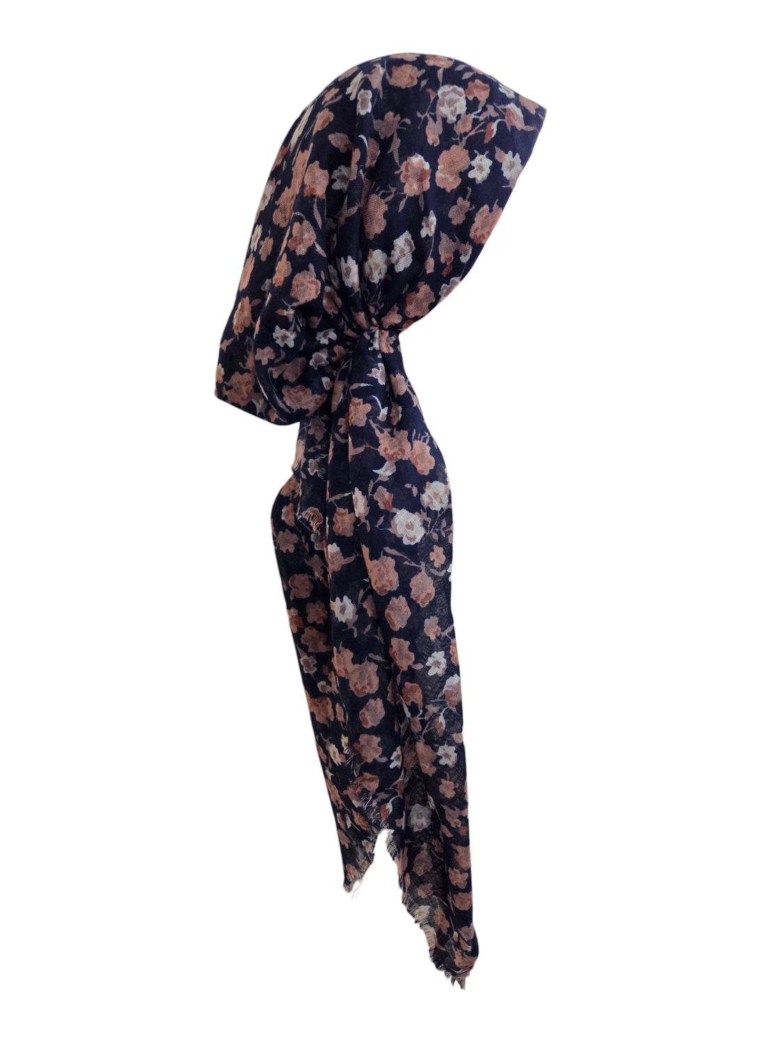 Navy/pink painted petals - soft fringes pretied tichel