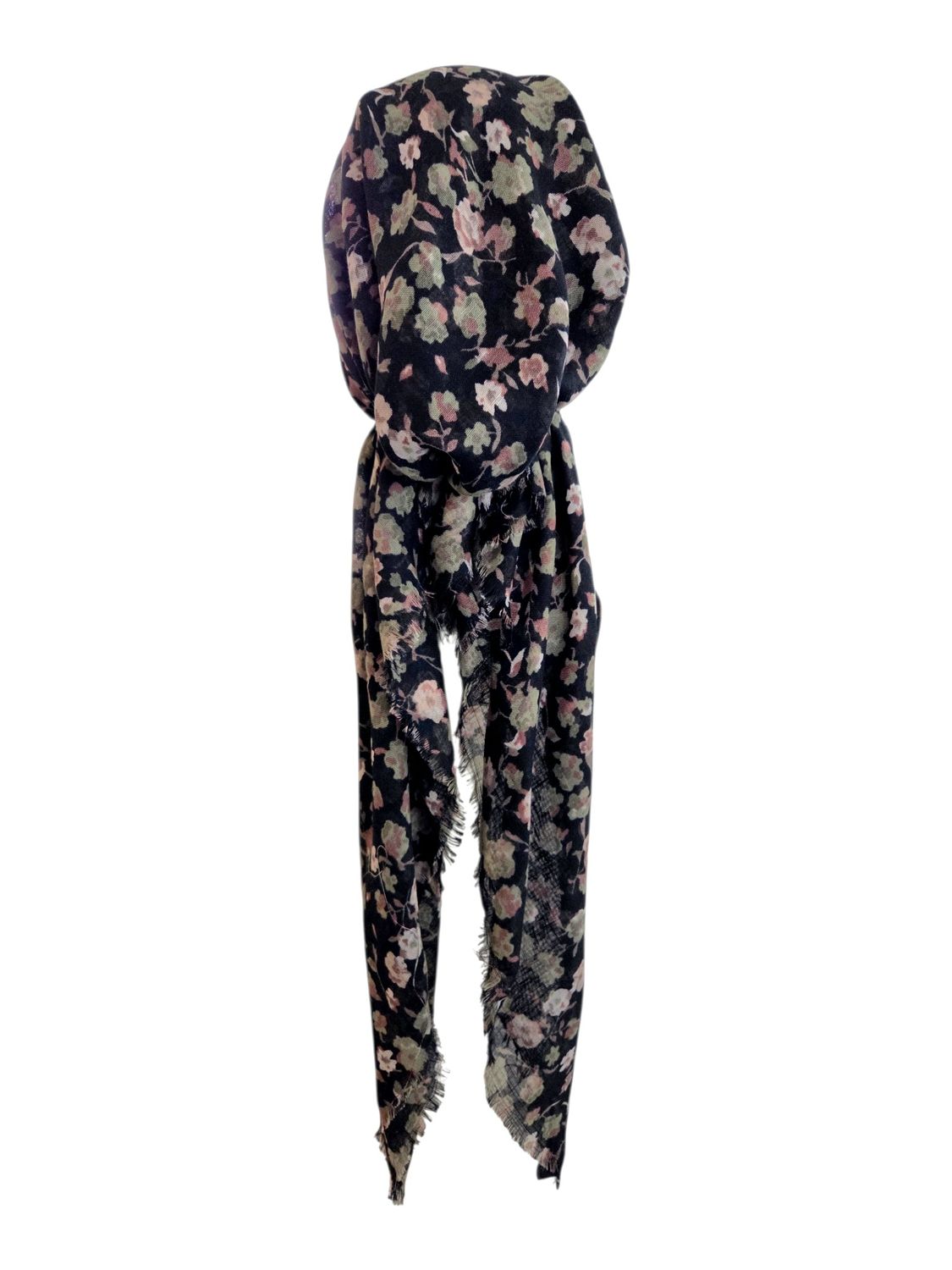 Black/olive painted petals - soft fringes pretied tichel