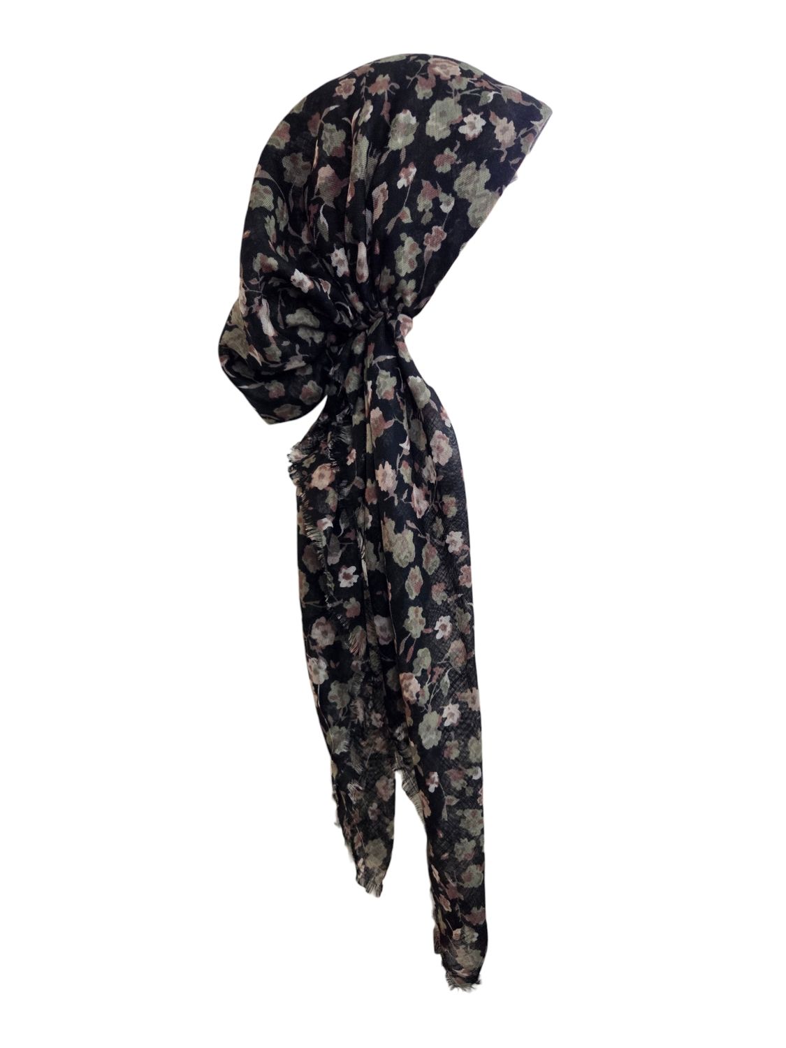 Black/olive painted petals - soft fringes pretied tichel