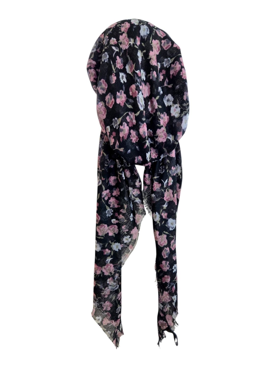 Black/pink painted petals - soft fringes pretied tichel