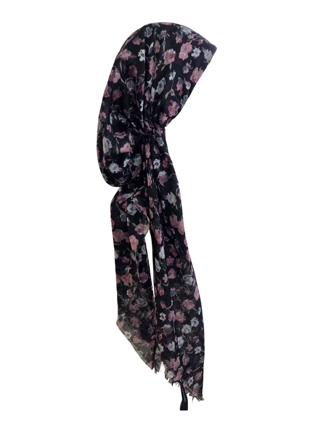 Black/pink painted petals - soft fringes pretied tichel
