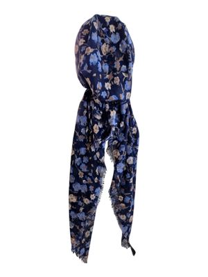 Navy/blue painted petals - soft fringes pretied tichel