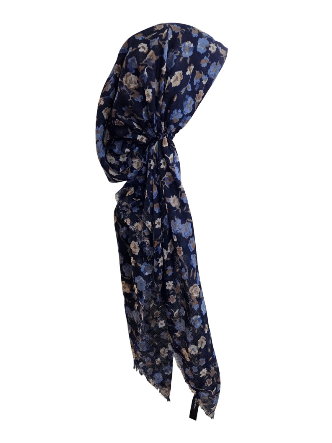Navy/blue painted petals - soft fringes pretied tichel