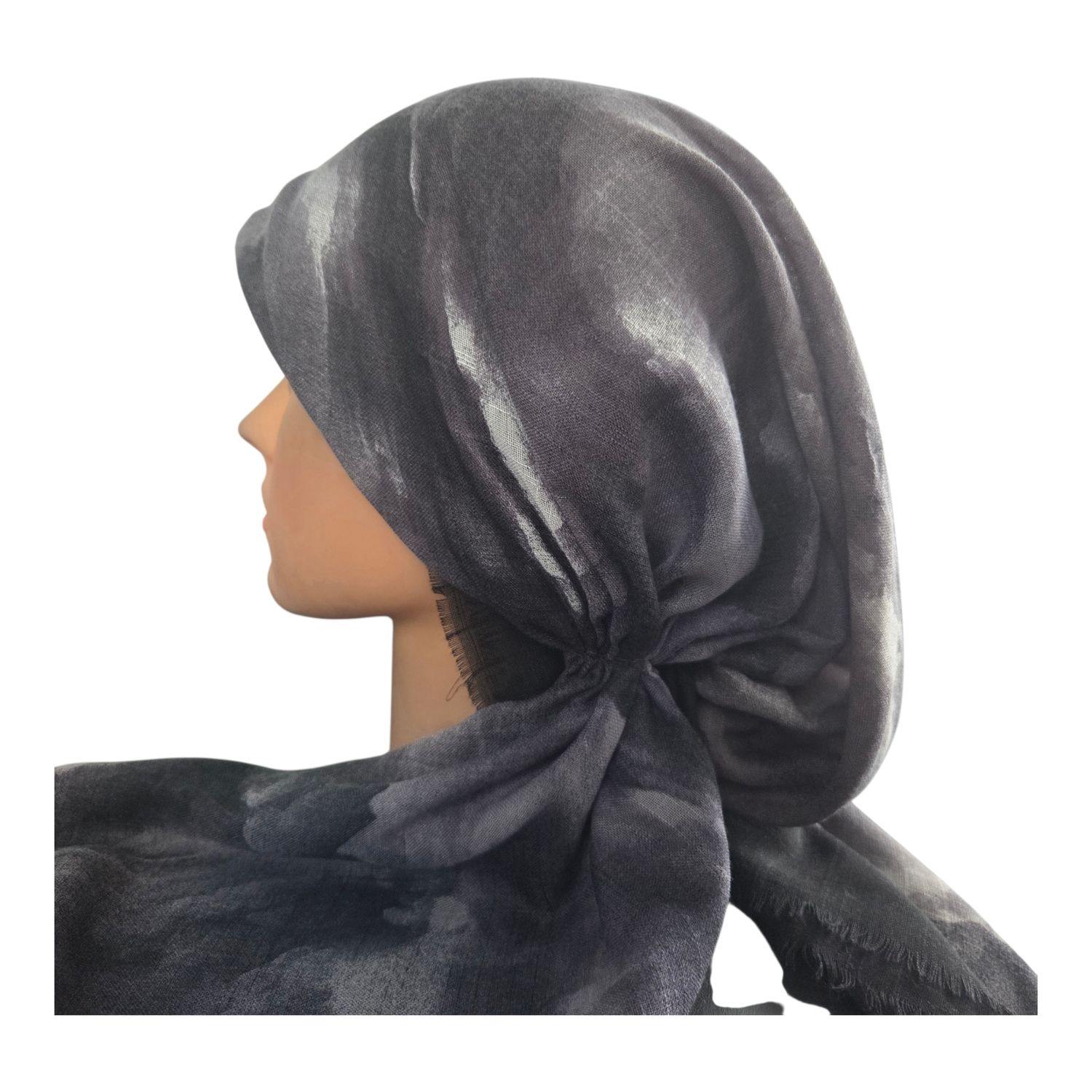 Black border tie dyed - soft fringes pretied tichel