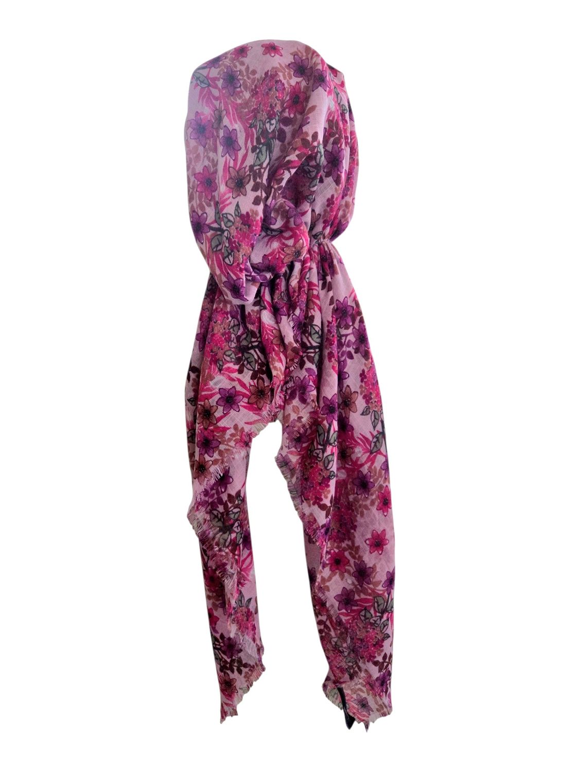 Pink floral garden - soft fringes pretied tichel