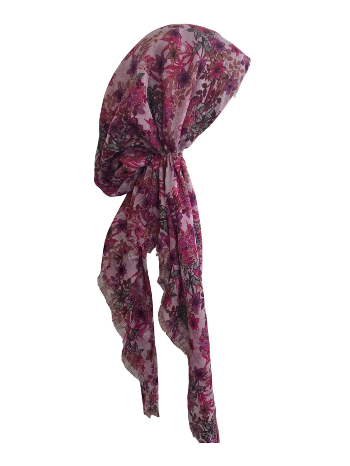 Pink floral garden - soft fringes pretied tichel