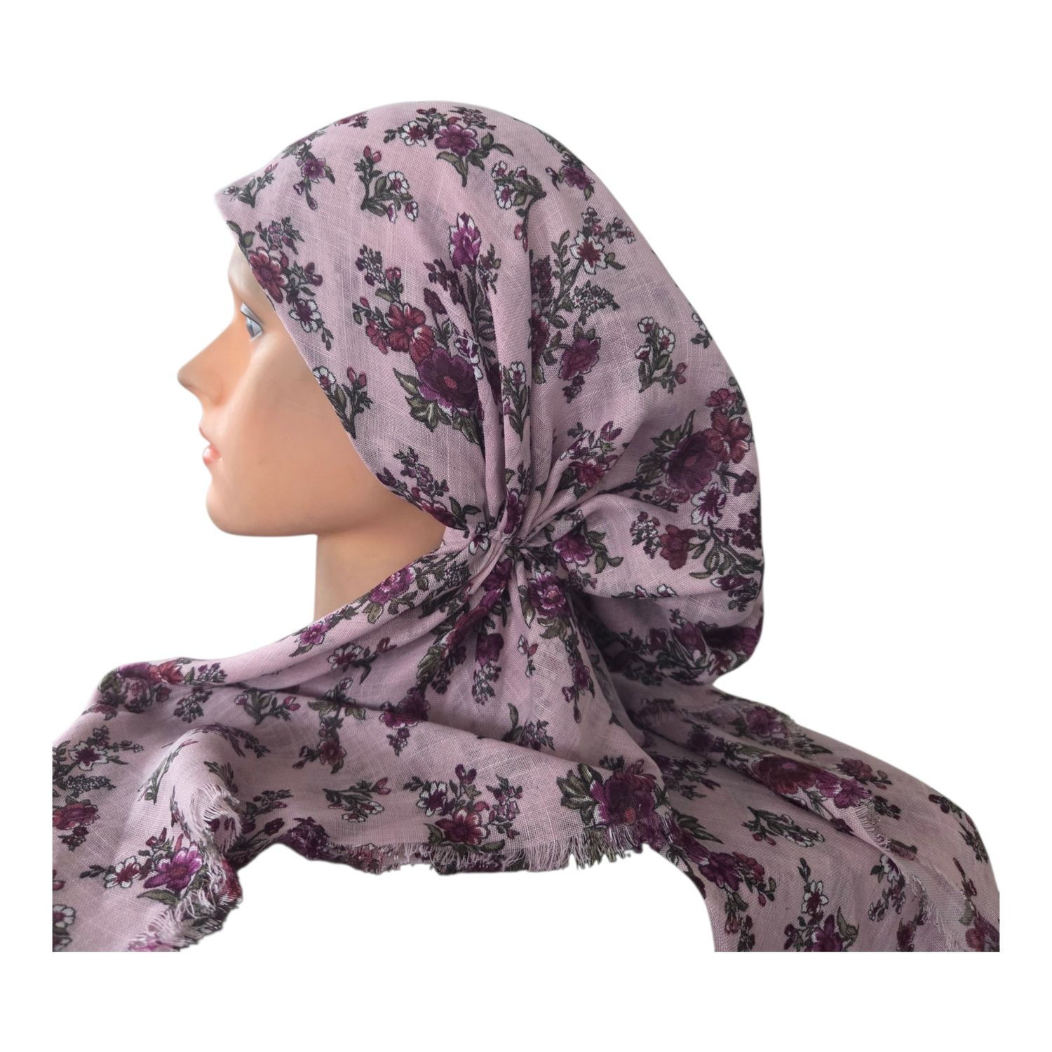 Light pink floral garden - soft fringes pretied tichel