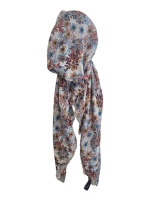 White floral garden - soft fringes pretied tichel