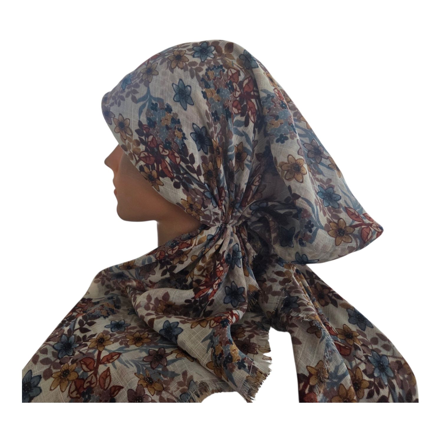 White floral garden - soft fringes pretied tichel