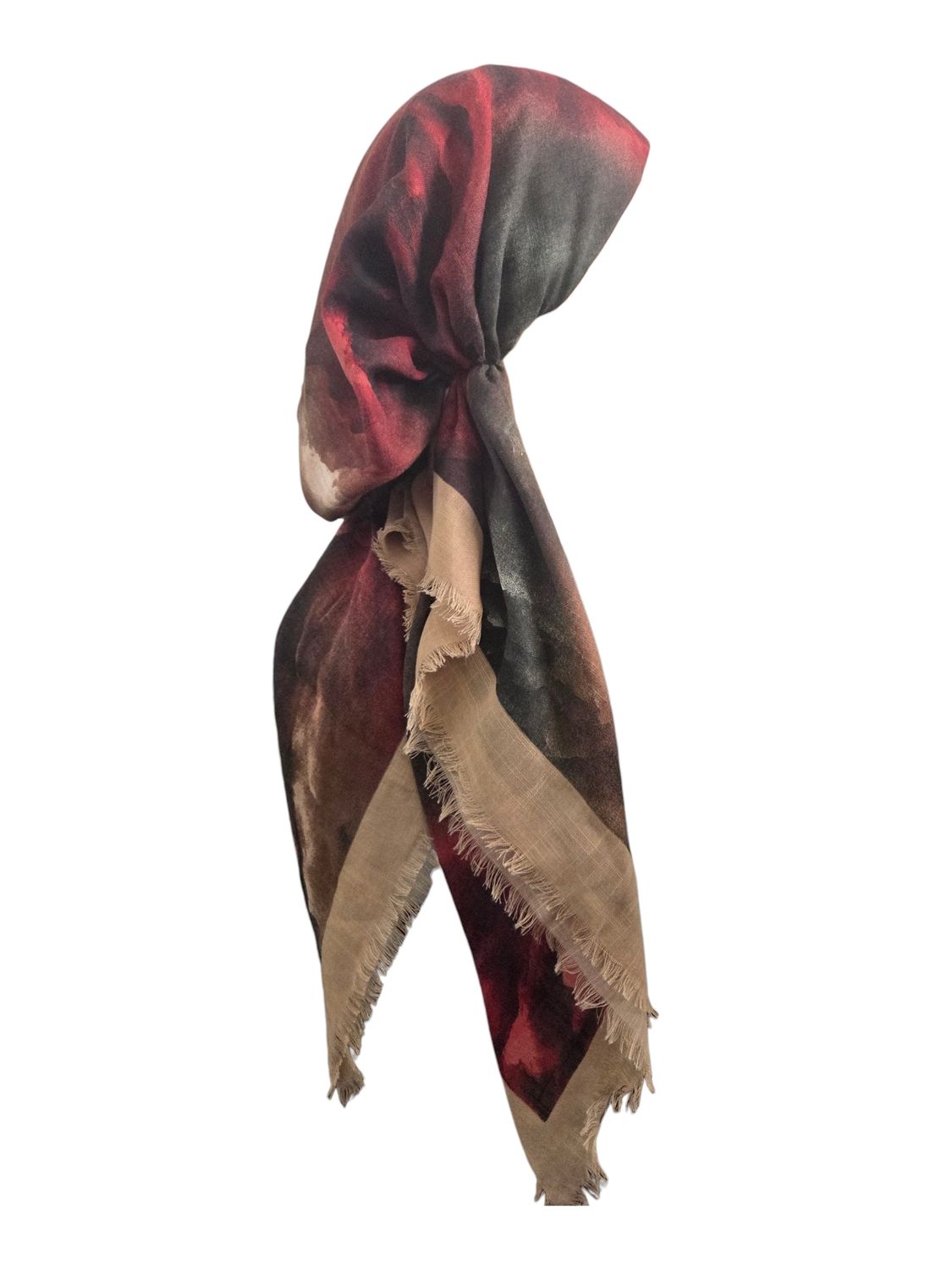 Beige border tie dyed - soft fringes pretied tichel