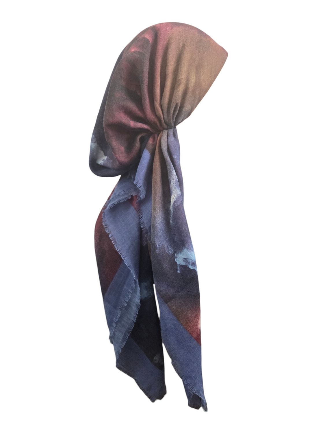 Blue border tie dyed - soft fringes pretied tichel