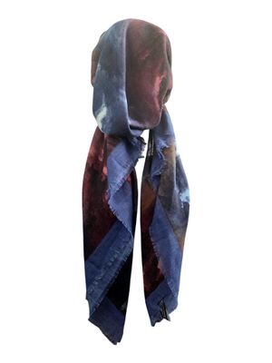 Blue border tie dyed - soft fringes pretied tichel