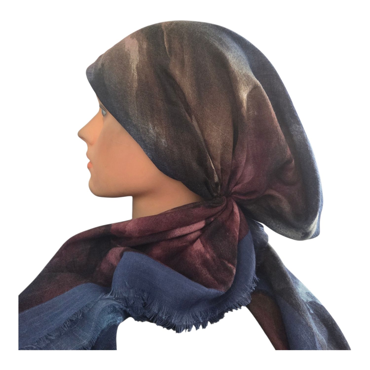 Blue border tie dyed - soft fringes pretied tichel