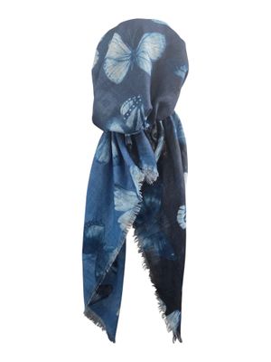 Blue shaded w/butterflies - soft fringes pretied tichel