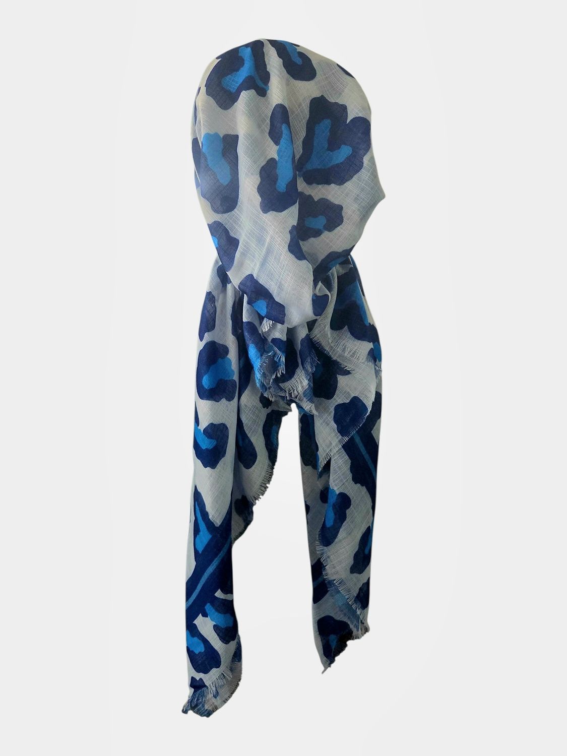 White - blue leopard bright &amp; Summery - soft fringes pretied tichel