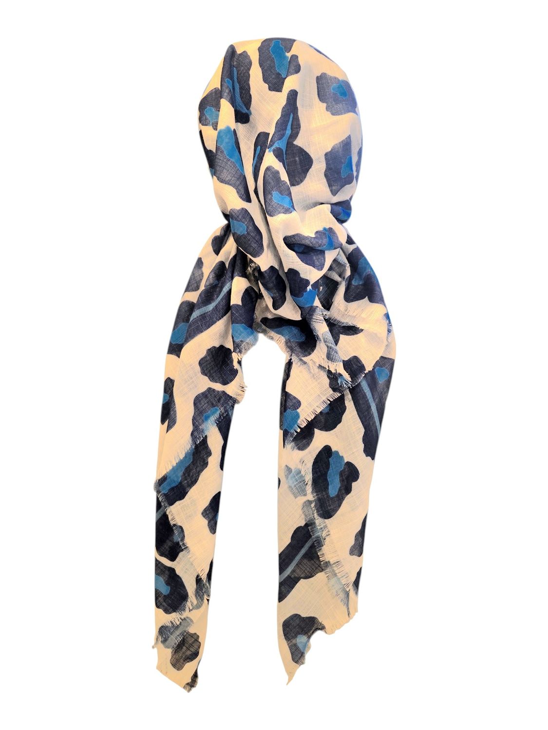 White - blue leopard bright &amp; Summery - soft fringes pretied tichel