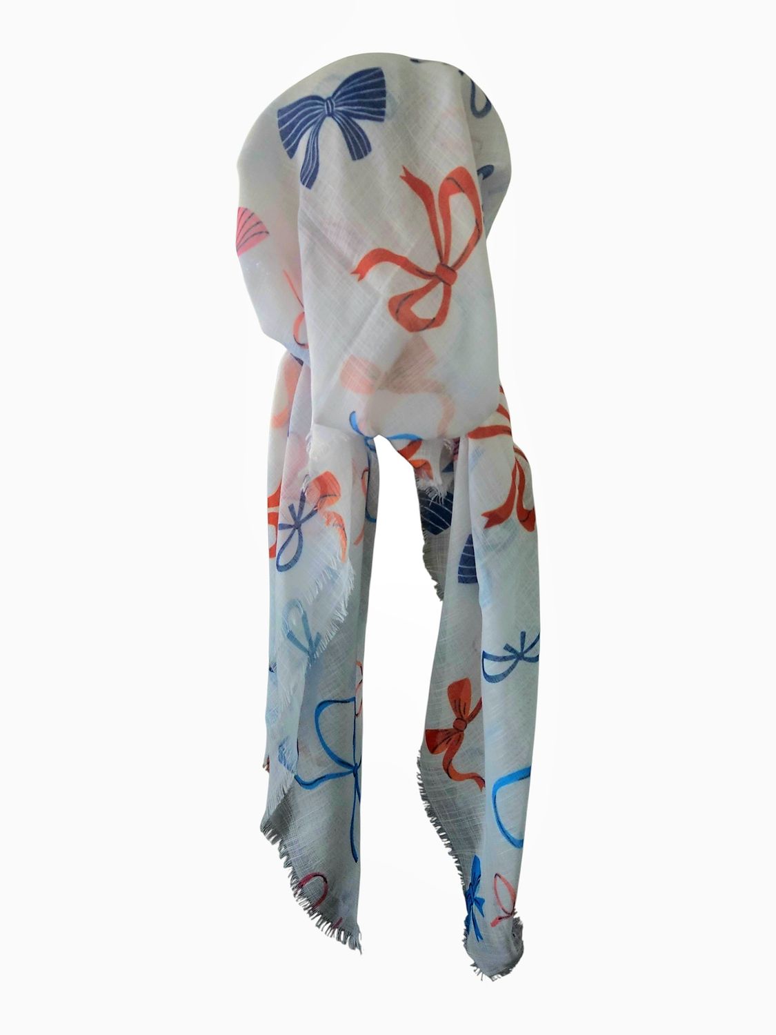 White - bows bright &amp; Summery - soft fringes pretied tichel