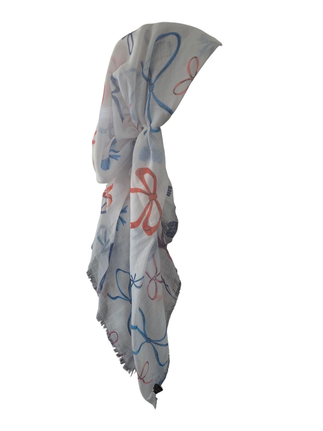 White - bows bright &amp; Summery - soft fringes pretied tichel