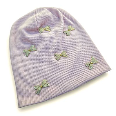 Blush pink - glittery bow - embellished waffle cotton beanie