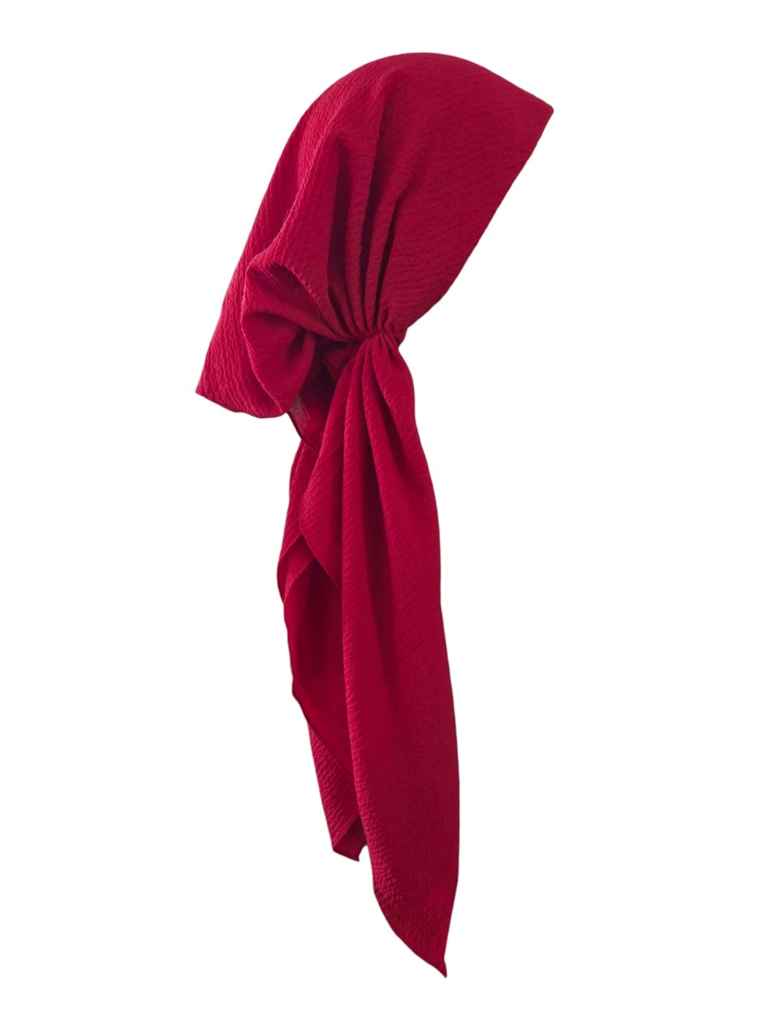 Red textured solid pre-tied tichel