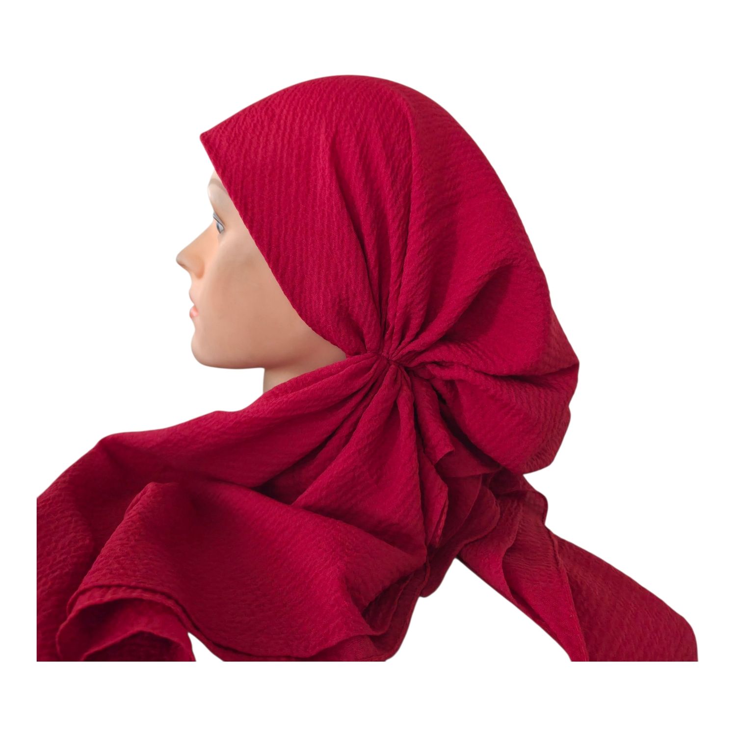 Red textured solid pre-tied tichel