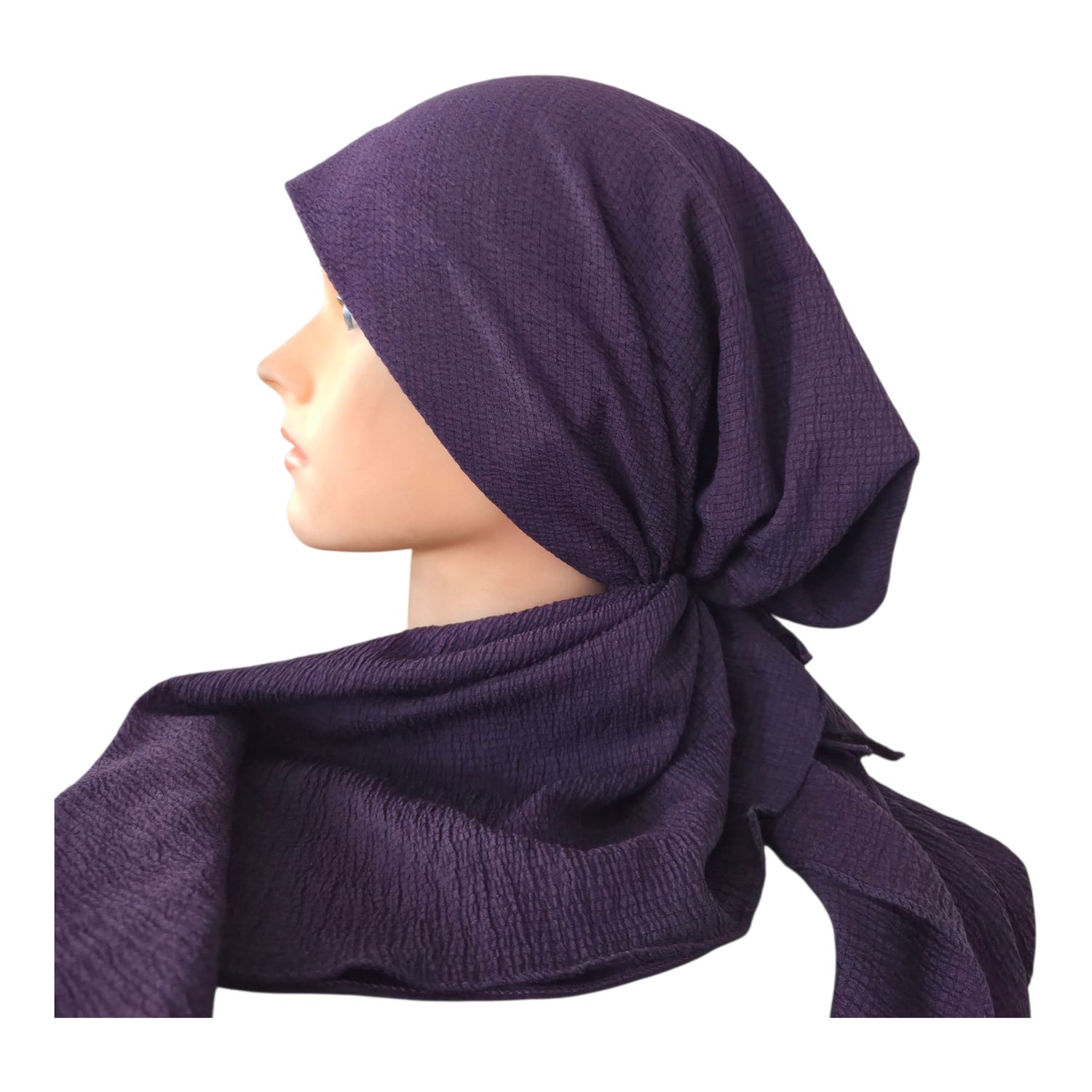 Deep berry textured solid pre-tied tichel