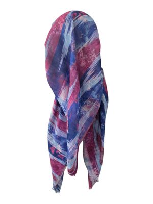 Multi colored blue  -  long kerchief back - soft fringes pretied tichel (BBS) w/band sewn in