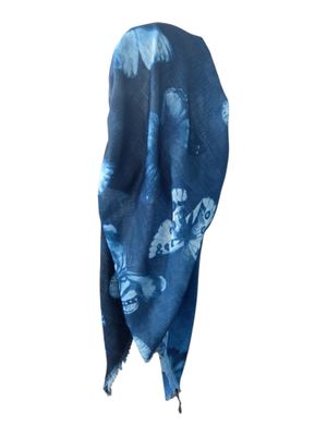 Blue shaded butterflies - long kerchief back - soft fringes pretied tichel (BBS) w/band sewn in