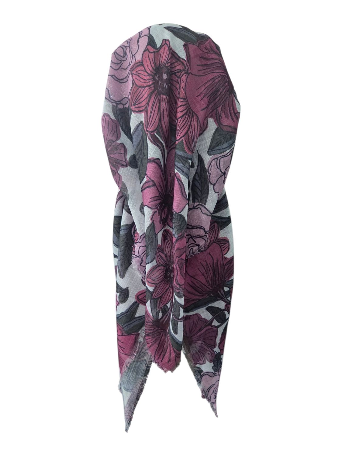 Dull berry - Spring flowers  - long kerchief back - soft fringes pretied tichel (BBS) w/band sewn in
