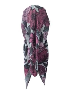 Dull berry - Spring flowers  - long kerchief back - soft fringes pretied tichel (BBS) w/band sewn in