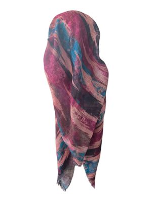 Multi colored peachy  -  long kerchief back - soft fringes pretied tichel (BBS) w/band sewn in