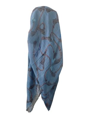 Light denim ropes - long kerchief back - soft fringes pretied tichel (BBS) w/band sewn in