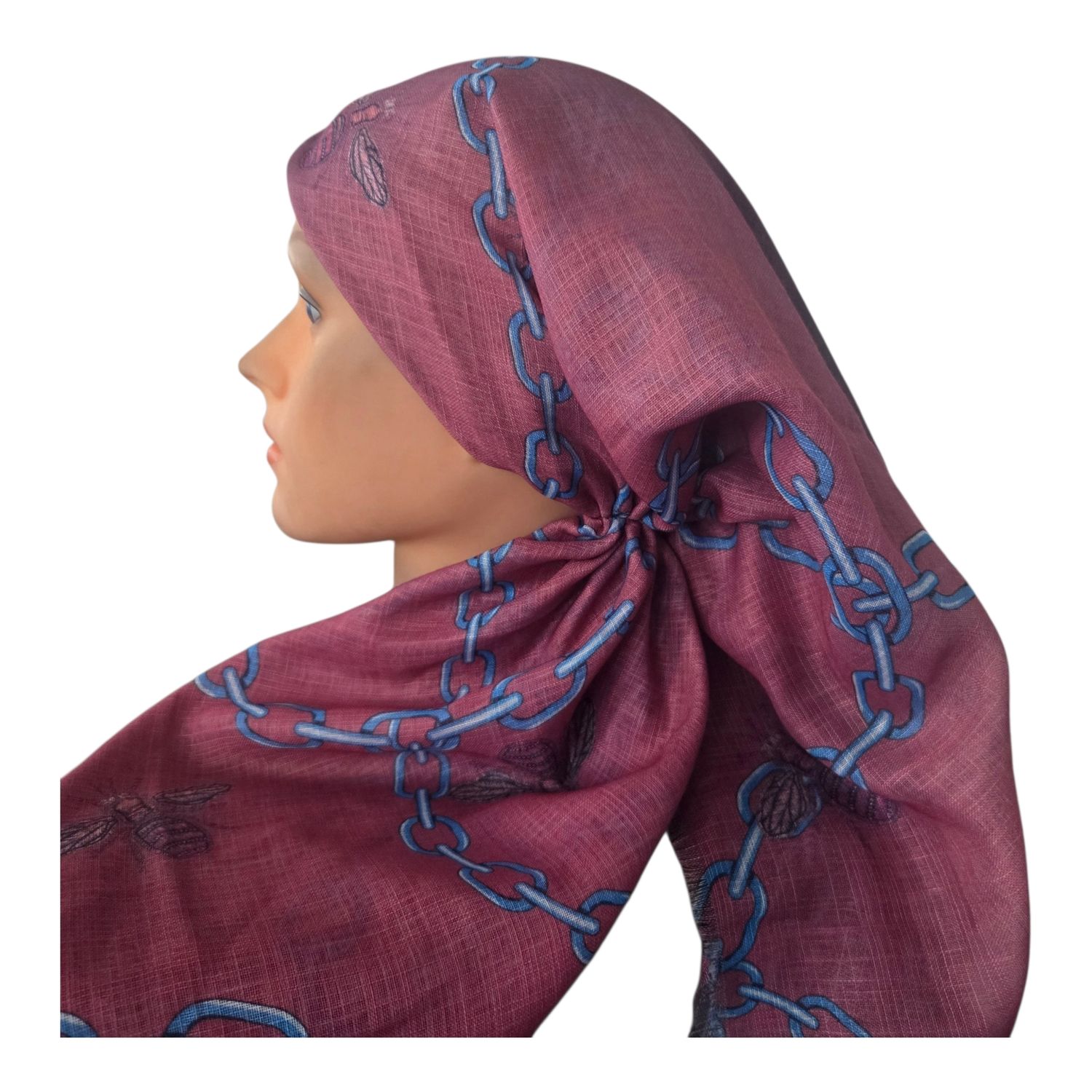 Berry shaded  - long kerchief back - soft fringes pretied tichel (BBS) w/band sewn in