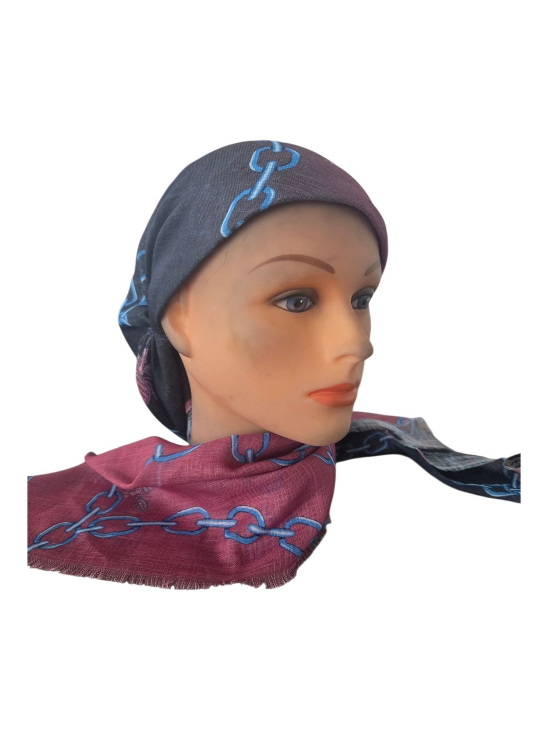 Berry shaded  - long kerchief back - soft fringes pretied tichel (BBS) w/band sewn in