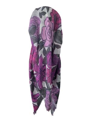 Purple - Spring flowers  - long kerchief back - soft fringes pretied tichel (BBS) w/band sewn in