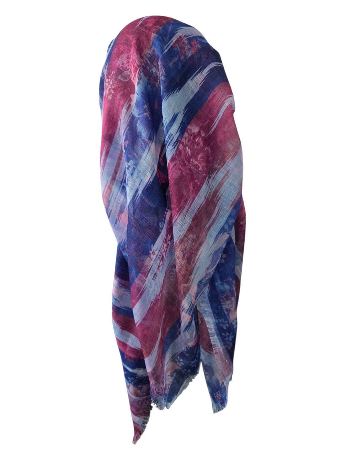 Blue pretty - long back pre-tied kerchief w/band sewn in  -  soft fringed edges material