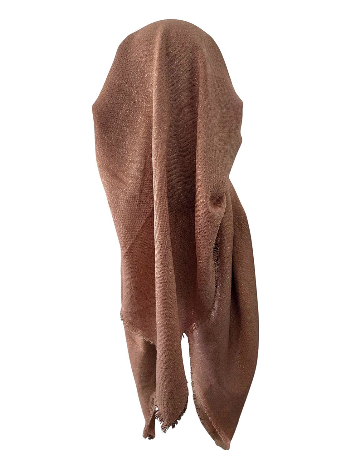 Light brown glittery  - long back pre-tied kerchief w/band sewn in  -  soft fringed edges material