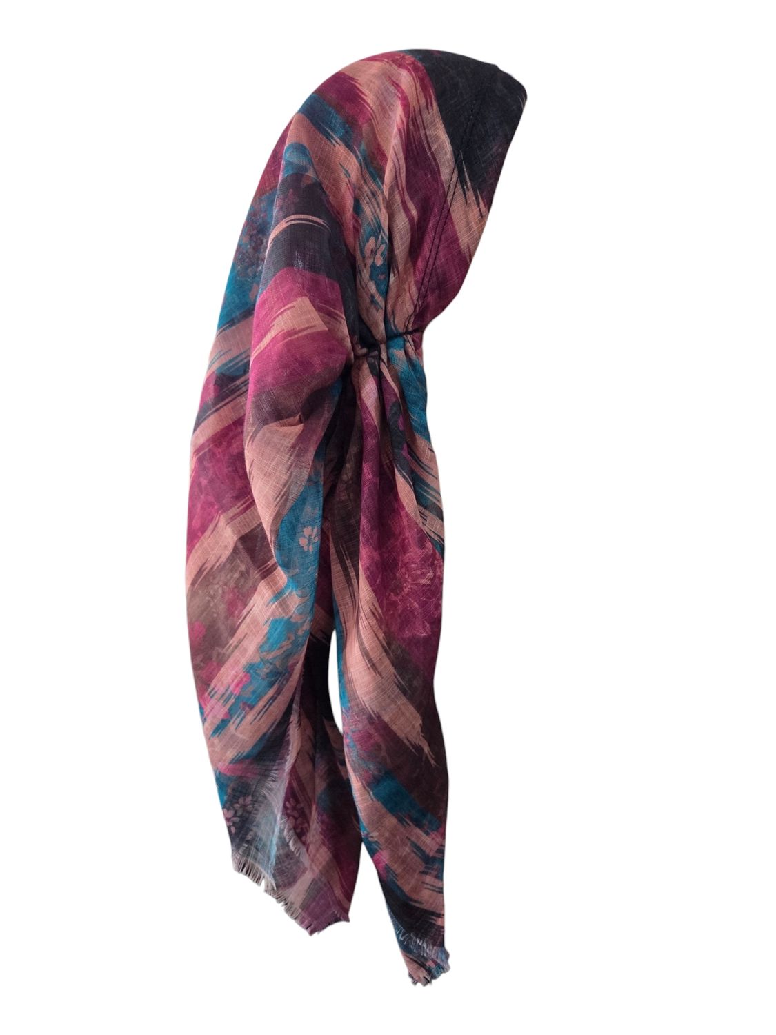 Peachy pretty - long back pre-tied kerchief w/band sewn in  -  soft fringed edges material
