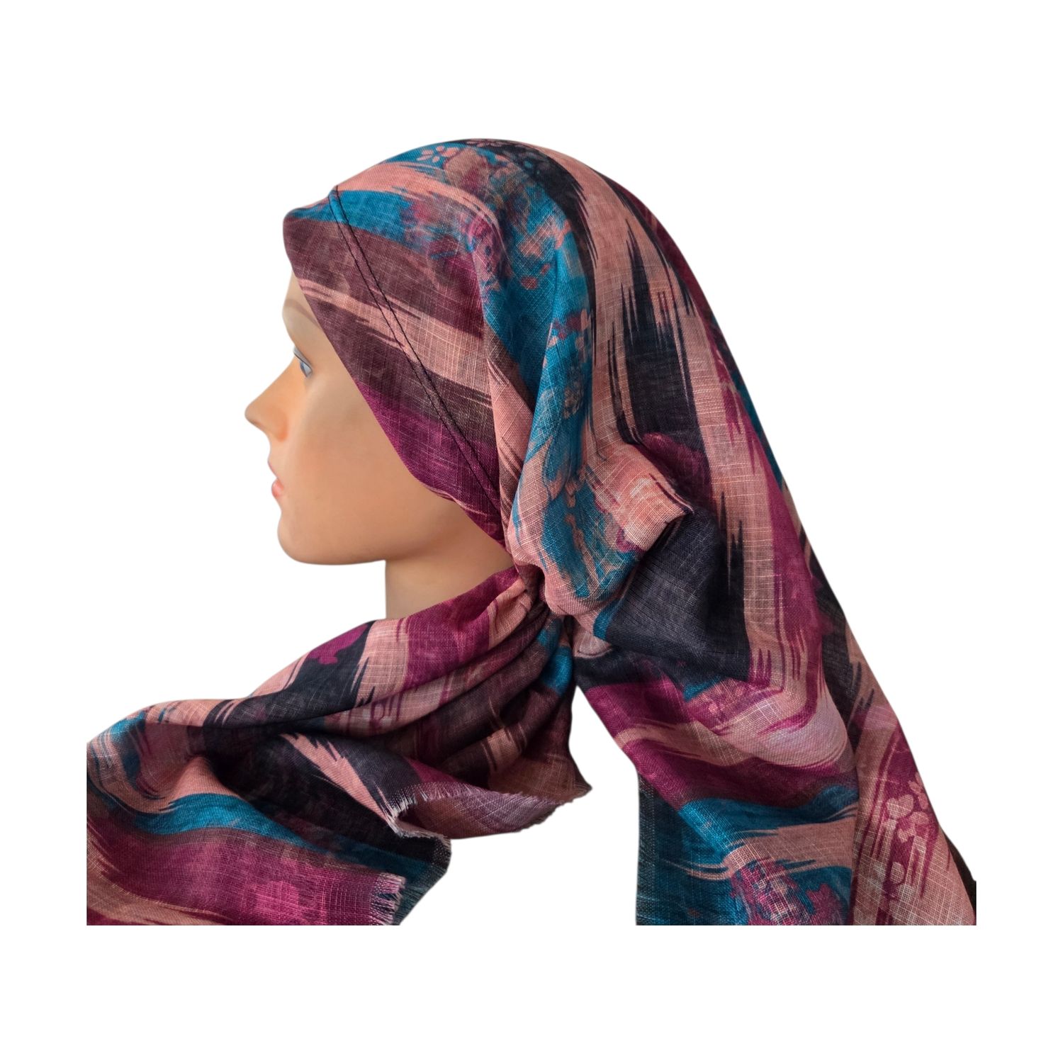 Peachy pretty - long back pre-tied kerchief w/band sewn in  -  soft fringed edges material