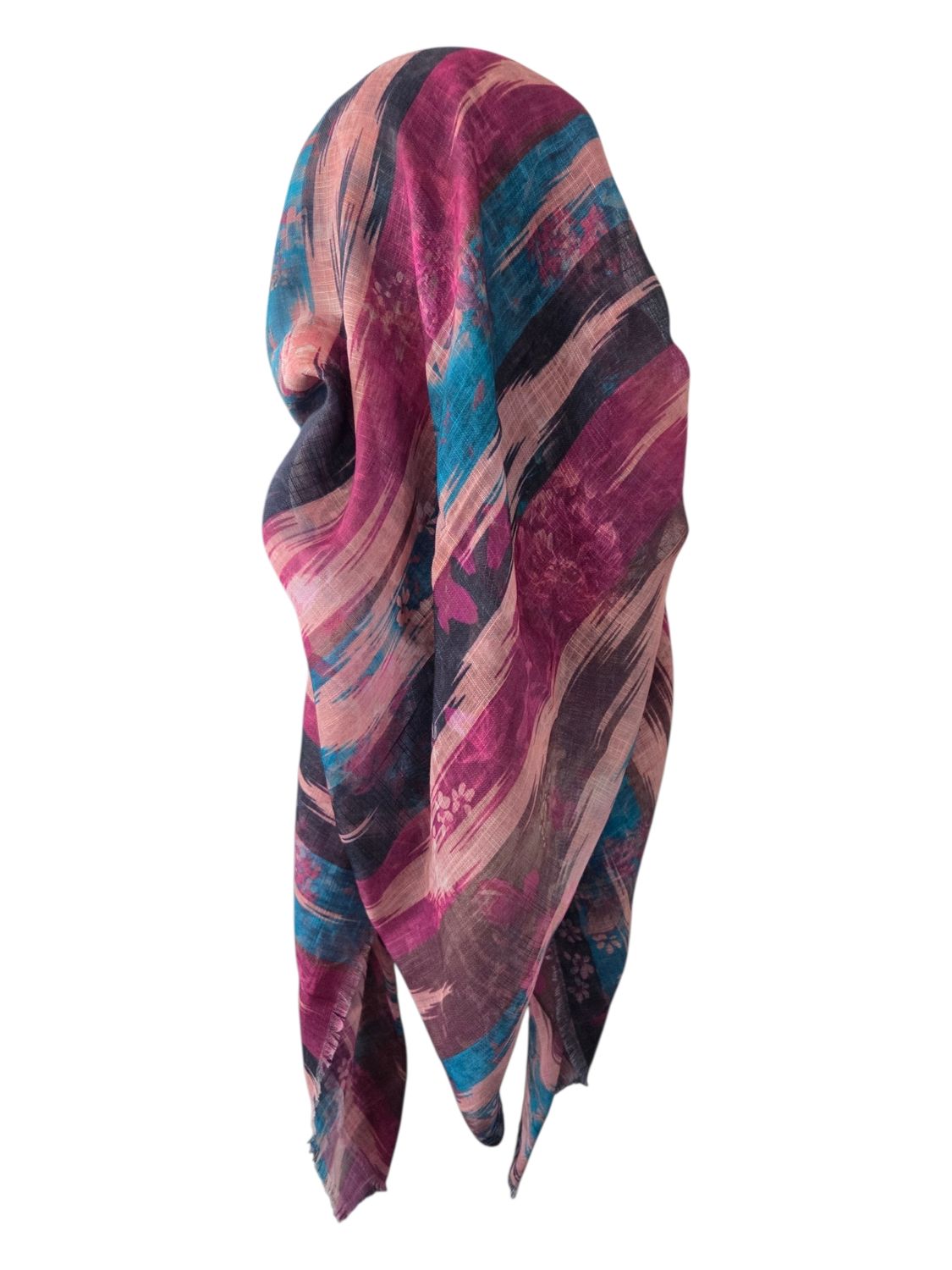 Peachy pretty - long back pre-tied kerchief w/band sewn in  -  soft fringed edges material