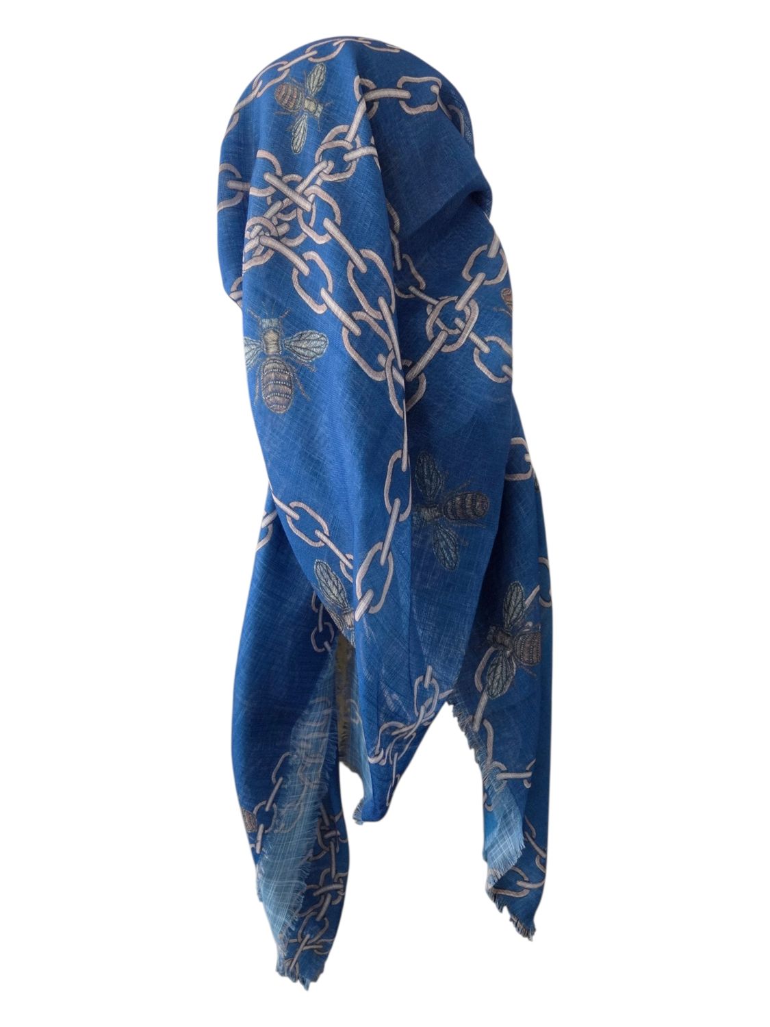 Shaded blue chains - long back pre-tied kerchief w/band sewn in  -  soft fringed edges material