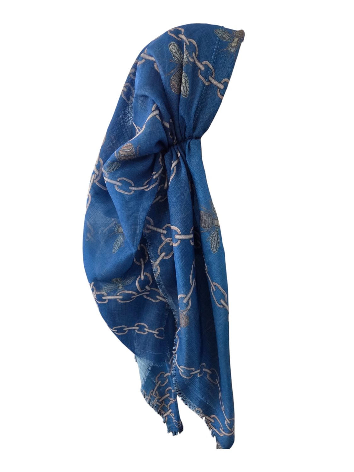 Shaded blue chains - long back pre-tied kerchief w/band sewn in  -  soft fringed edges material