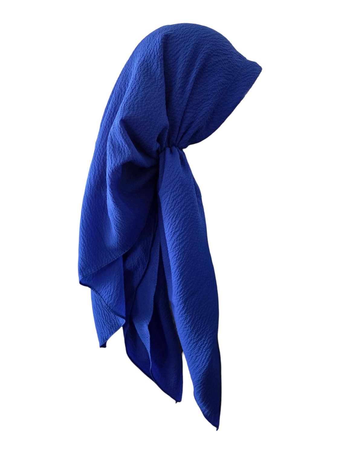 Royal blue textured  - long back pre-tied kerchief w/band sewn in