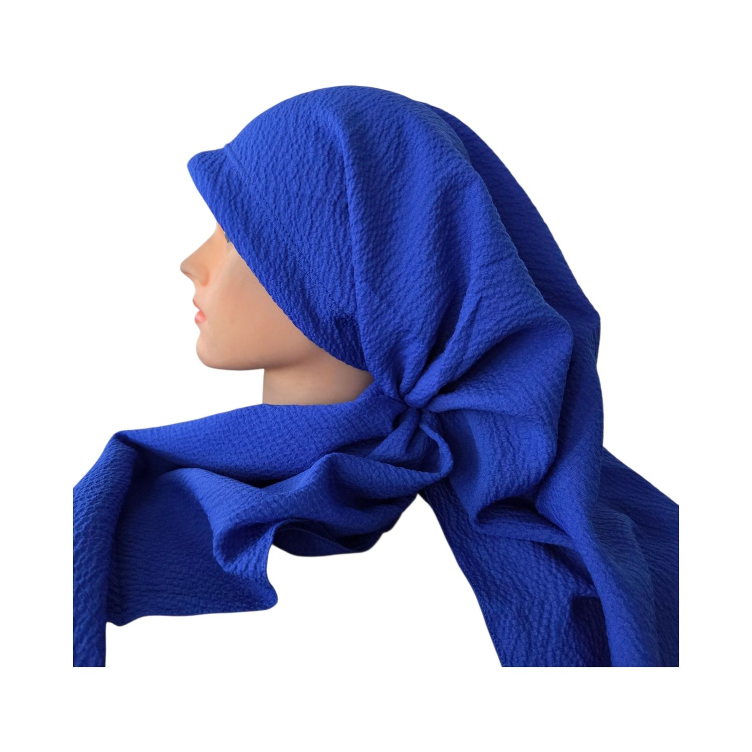 Royal blue textured  - long back pre-tied kerchief w/band sewn in