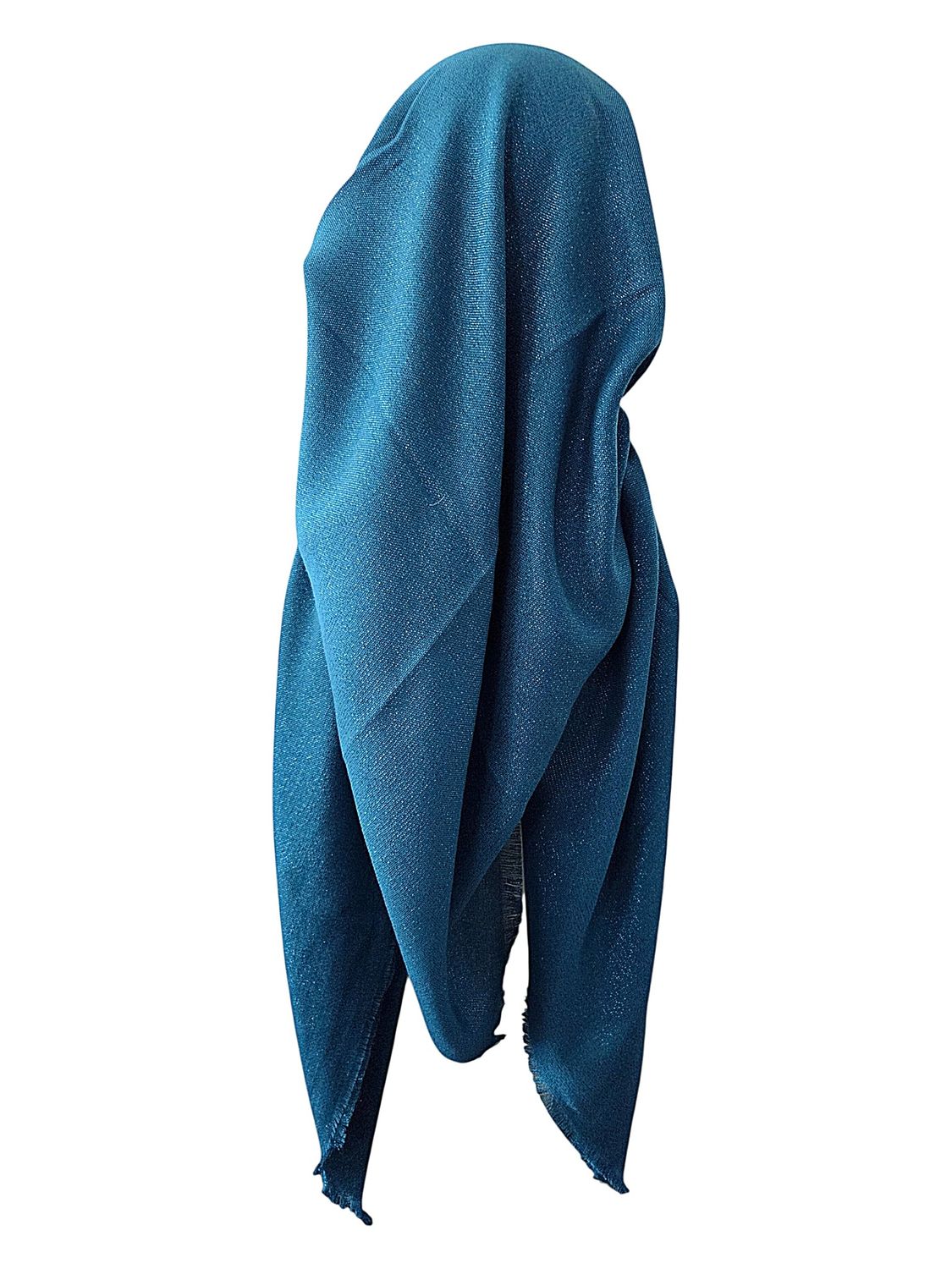 Deep teal glittery  - long back pre-tied kerchief w/band sewn in  -  soft fringed edges material
