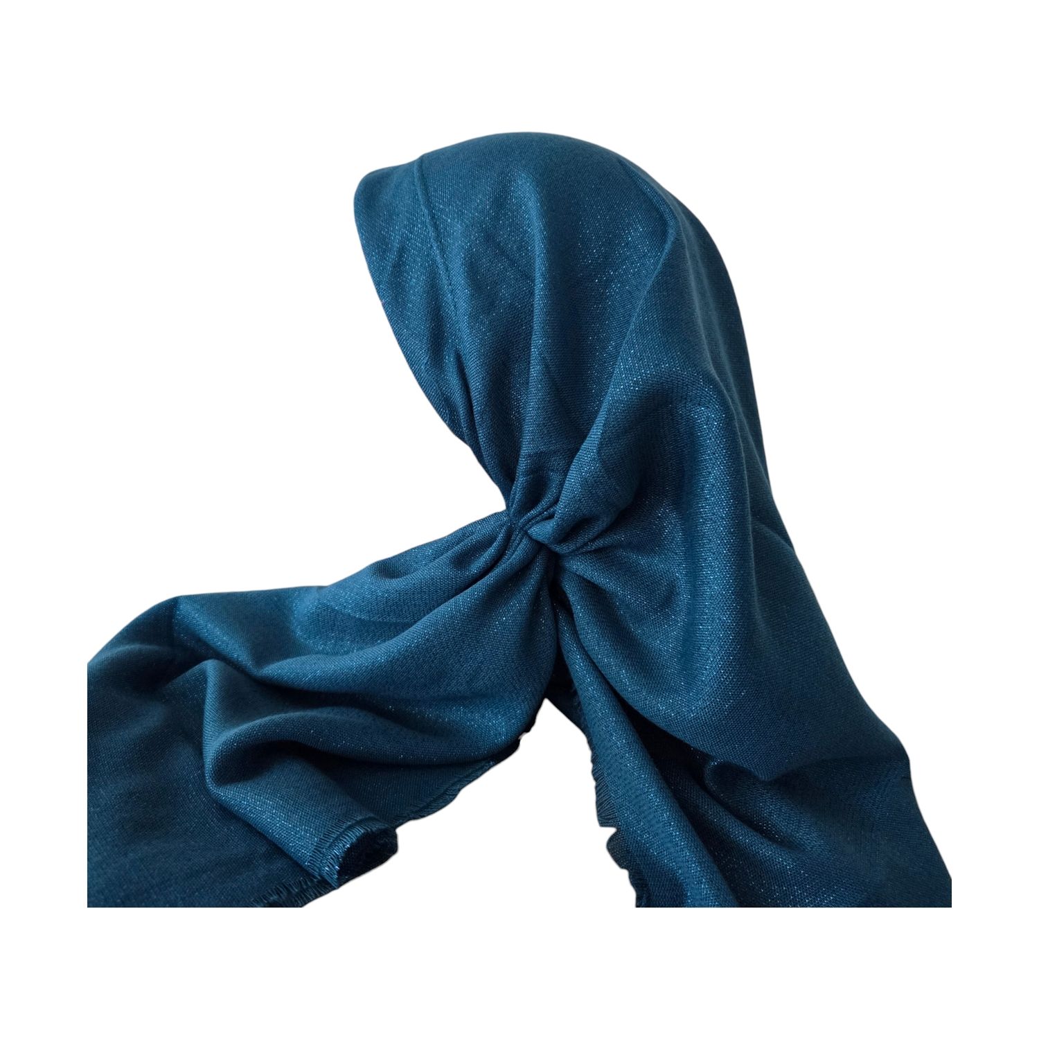 Deep teal glittery  - long back pre-tied kerchief w/band sewn in  -  soft fringed edges material
